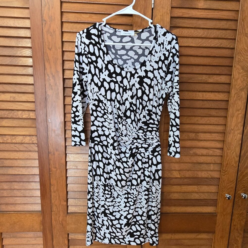 Calvin Klein Women's 4 Sheath Dress Black & White Pattern Stretch Dress